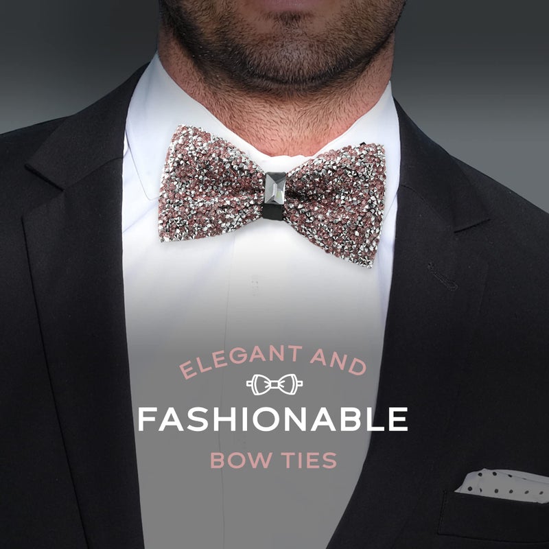Man of Men Rhinestone Bow Ties for Men - Pre Tied Sequin Bowties with Adjustable Length - Huge Variety Colors Available (Jewels - Light Pink) - Image 3